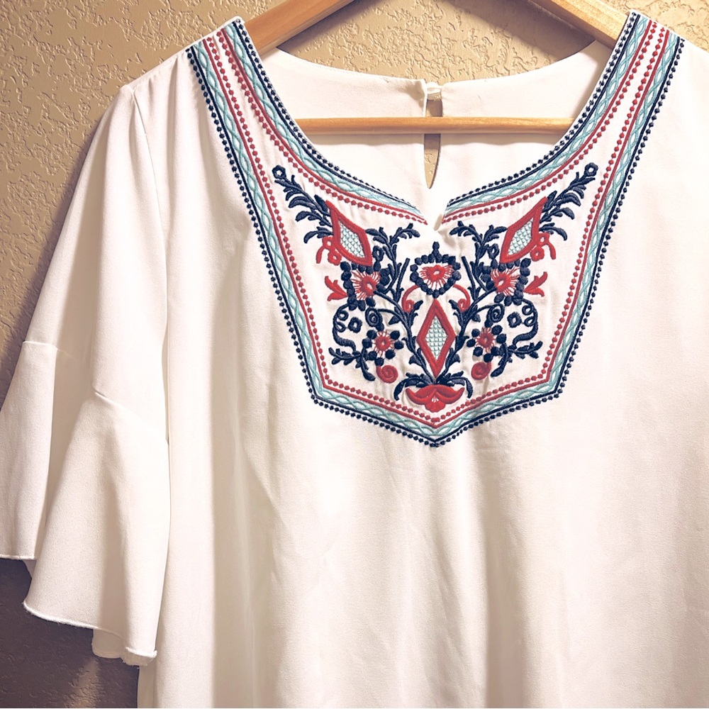 Embroidered silky blouse